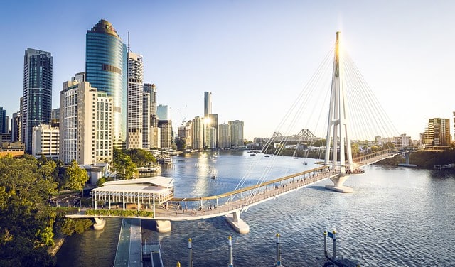 The 460-m bridge at inner-city Kangaroo Point, costing $190 million, will be the first of several “green bridges” promised by the LNP administration in 2019 and is one of two bridges being funded entirely by the Brisbane City Council. (Photo Credit: Brisbane City Council)