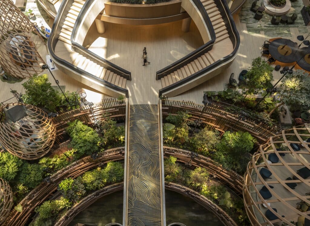 The very green interior atrium of Parkroyal Collection, Marina Bay Singapore.
