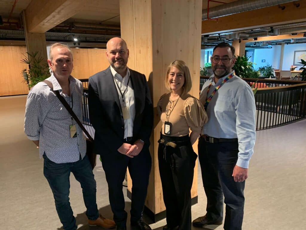 Timber Queensland CEO Mick Stephens, Justin Davies. Executive Director, Lendlease Development, Maria Rampa, Global Marketing and Communications, Built Environment, Aurecon Group, and Ralph Belperio, Major Projects Director, Aurecon.