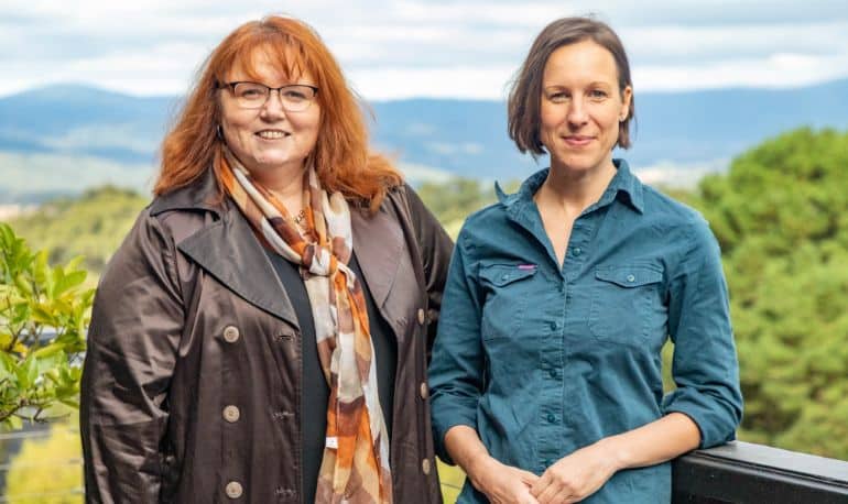 Fostering a bright future for Australian forestry… Jacquie Martin (left) with Forestry Australia president Dr Michelle Freeman