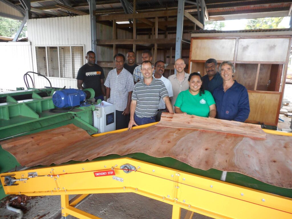 Dr Rob McGavin from DAF Queensland with members of the Fiji Ministry of Forestry at the DAF Salisbury Research Facility Wood Central