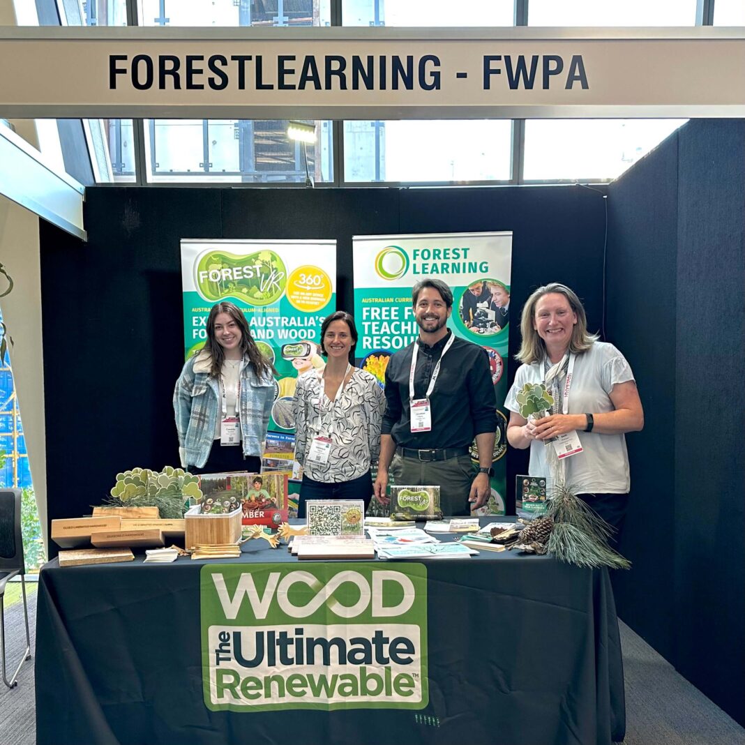 Participants at the FWPA Forest Learning Stool at the DANA Conference Wood Central scaled