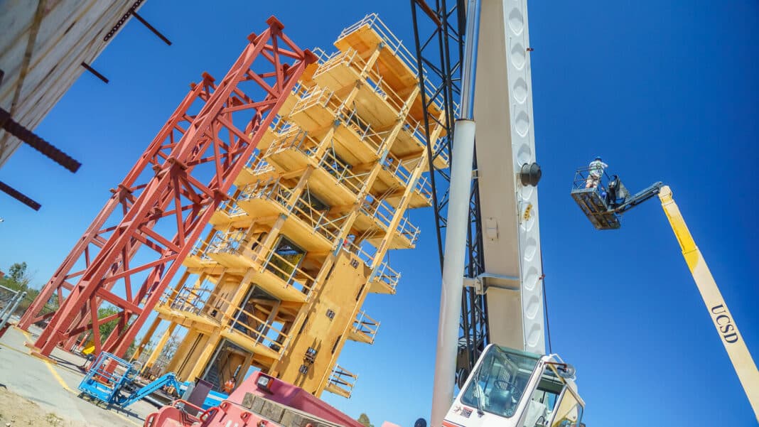 UC San Diego has hosted the tallest full-scale seismic building test on an earthquake simulator. The LEVER Architecture-designed 10-story building, made of cross-laminated timber, was tested on what the organizers say is the world’s largest outdoor shake table.