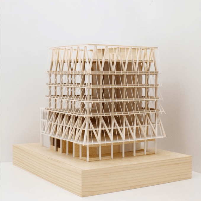 A model of the eight storey mass timber office building Photo Credit Architecture AU Wood Central