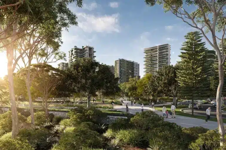 An artist impression of how the eco precint in the Olympic Village could look Photo Credit Queensland State Government Wood Central