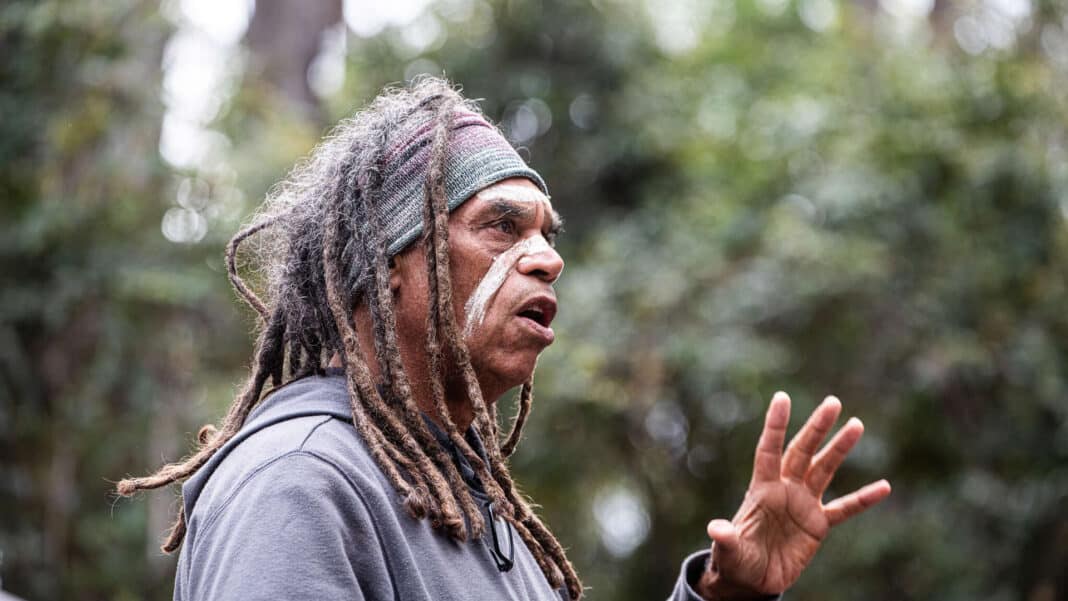 The action was brought by Gumbaynggirr Elder Micklo Jarrett who earlier this month addressed activists in Newry State Forest. Photo Credit Sandy Greenwood Wood Central