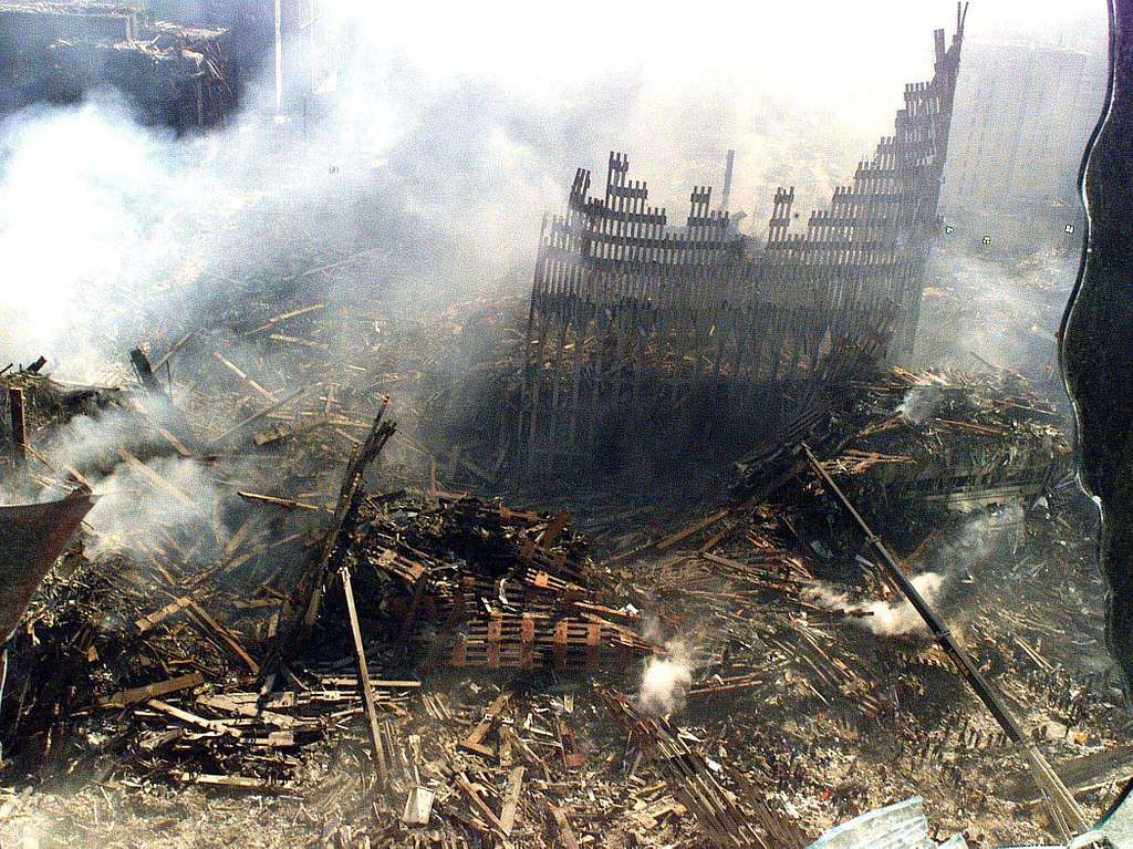A view of the World Trade Center destruction from the 20th floor of the World Financial Building 2 Sept. 17, 2001. (Photo Credit: USCG photo by PA2 Tom Sperduto under Creative Commons)