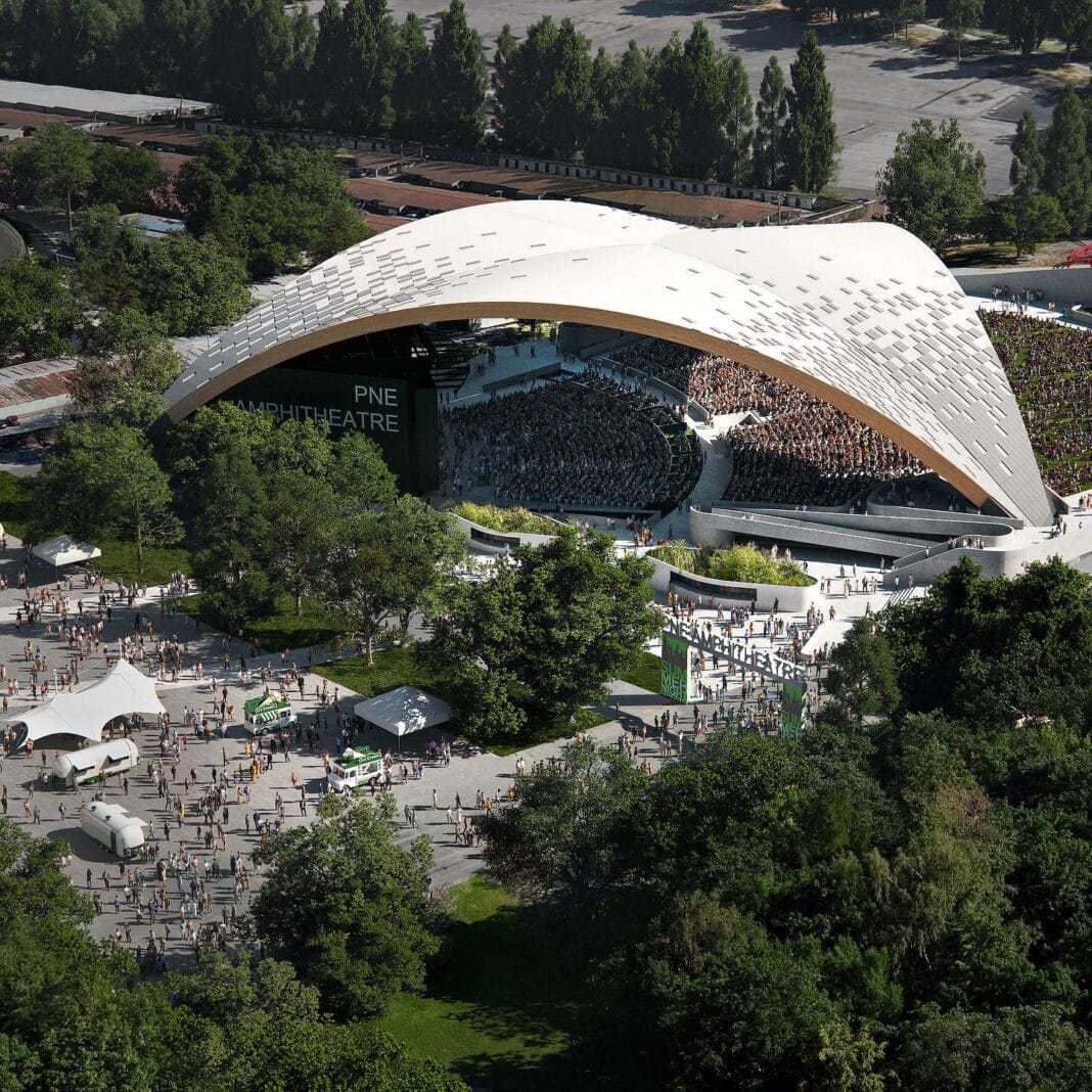 The City of Vancouver have recommended to FIFA that the PNE Amphitheatre, which will have a 104 metre-span mass timber roof, be used to host the FIFA Fan Festival ahead of the 2026 World Cup (Image Credit: Revery Architecture and PNE)