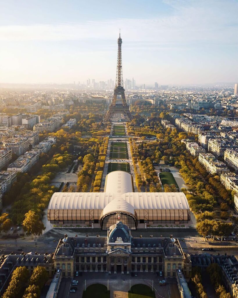 With Paris's Grand Palais closed for renovations until 2024, FIAC will be held at the temporary Grand Palais Éphémère and Galerie Eiffel, both designed by Jean-Michel Wilmotte to mimic their namesake monuments on the Champ-de-Mars. (Photo Credit: Wilmotte et Associés.)