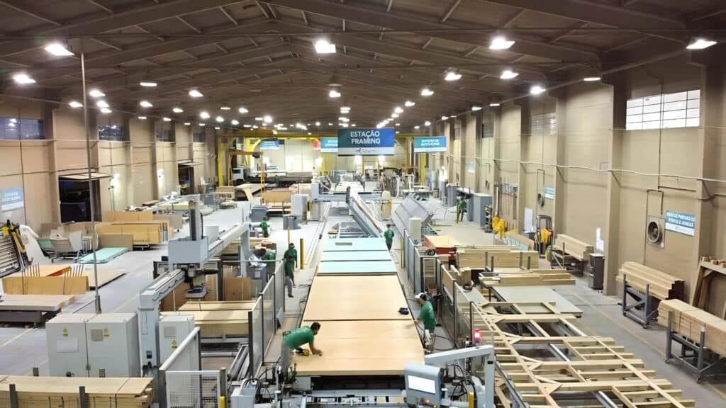 The Tecverde timber frame plant in Bazl is considered one of the most automated wooden frame companies in the country, saving up to 85% in waste products and reducing CO2 emissions by more than 80%. It is among the new generation of plants pushing Brazilian wood products into global markets.(Photo credit: Tecverde Brazil)