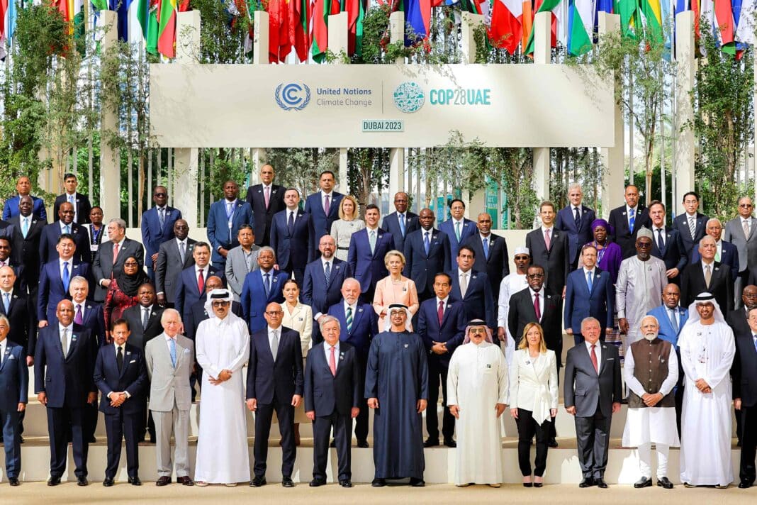 World Heads of State pose for a group photo at Al Wasl during the UN Climate Change Conference COP28 at Expo City Dubai on December 1, 2023, in Dubai, United Arab Emirates. (Photo Credit: COP28 / Mahmoud Khaled)