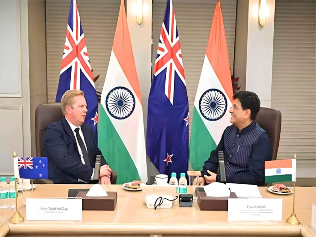 Yesterday, NZ and India held their first bilateral meetings between Minister Shri Piyush Goyal (right) from the Indian Commerce and Industry and NZ Agriculture Minister Todd McClay (left) (Photo Credit: Supplied by Indian National Government)