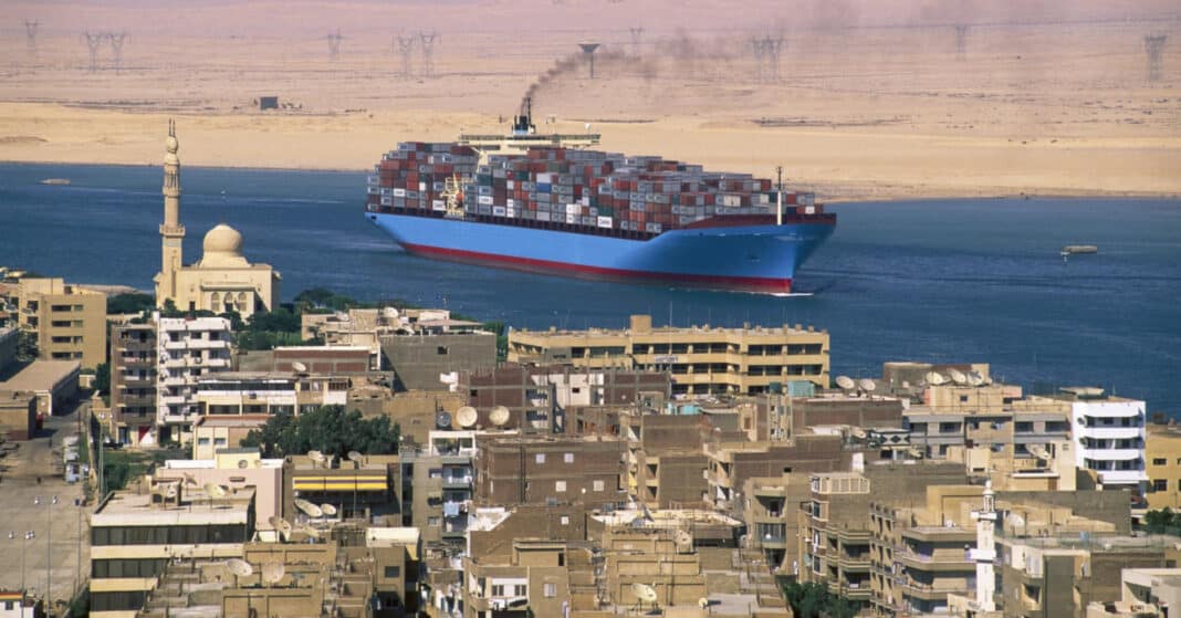 The Suez Canal, a major shipping lane through Egypt, connects the Mediterranean Sea with the Gulf of Suez, a northern branch of the Red Sea - more than 40% of Eurasian trade goes through the canal.