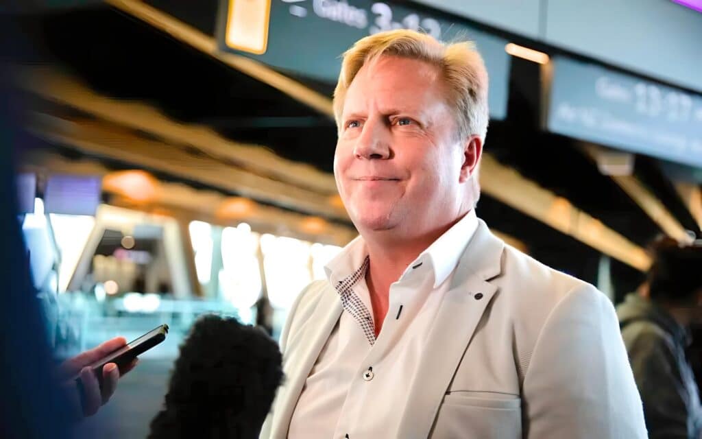 NZ Trade Minister Todd McClay address reporters outside Wellington Airport last week. (Photo Credit: Angus Dreaver from RNZ)