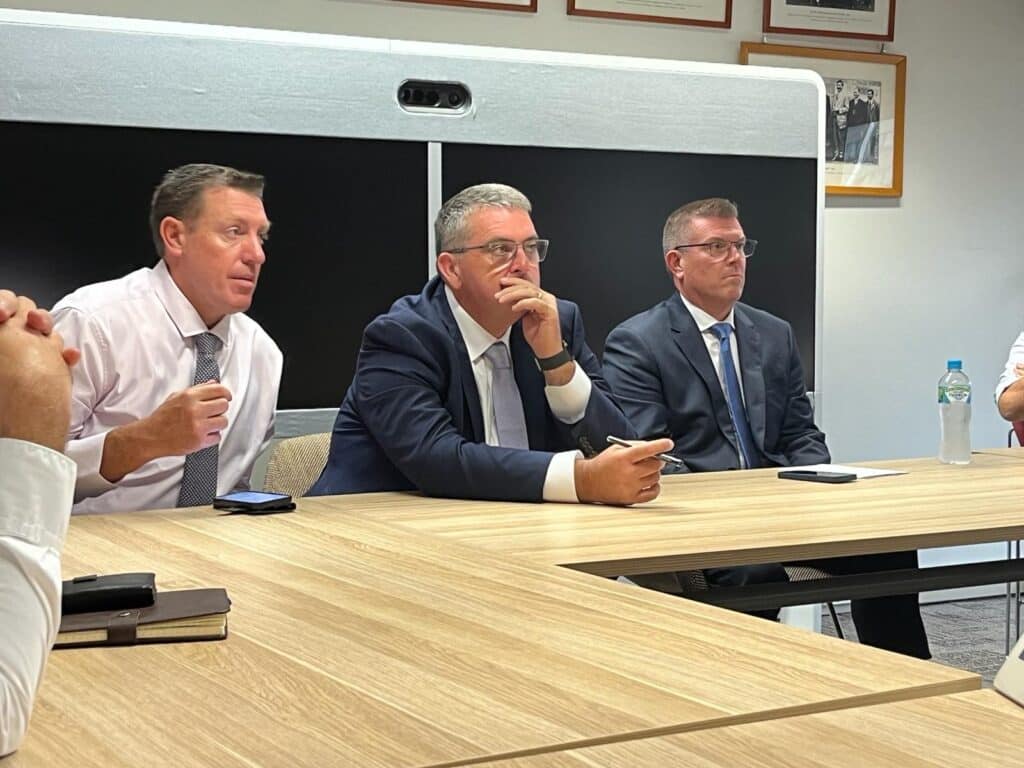 The supply chain for NSW's $2.7 billion hardwood industry met with key policy makers at NSW Parliament House yesterday. Here, Michael Kemp (member for Oxley), Richie Williams (member for Clarence) and Dugald Saunders (member for Dubbo) met with key representatives. (Photo Credit: Supplied)