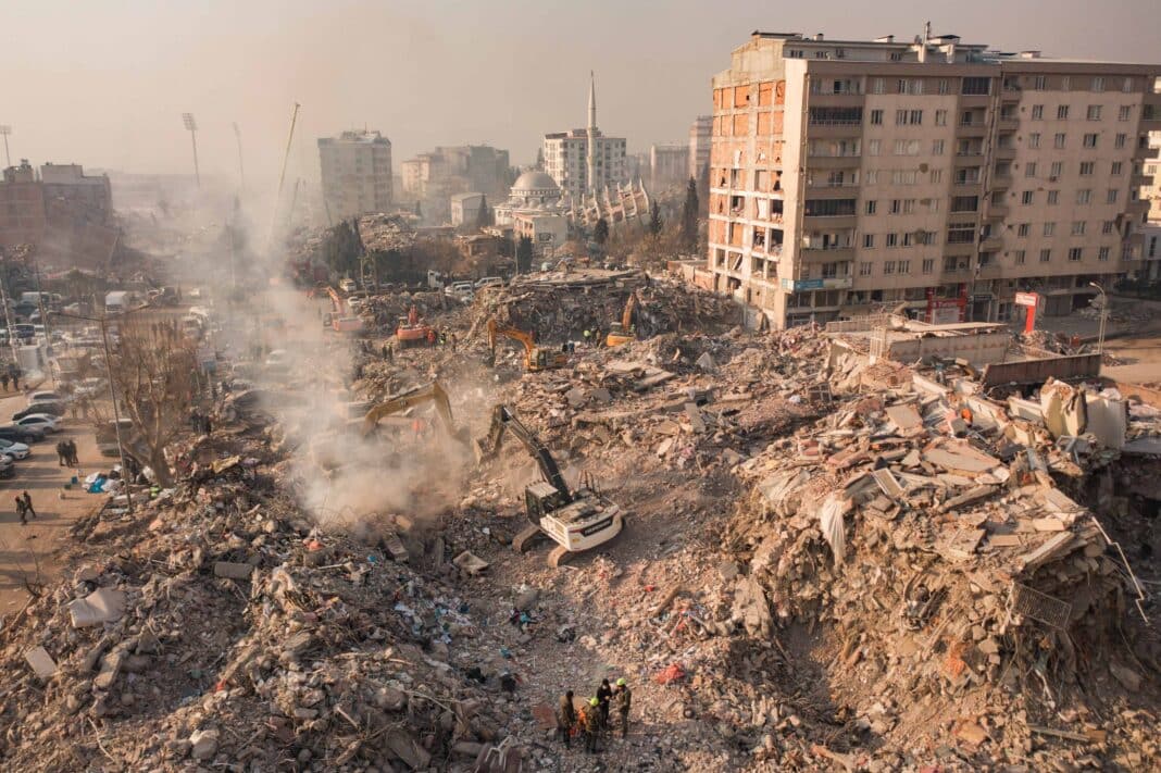 On February 6, 2023, a 7.8-magnitude earthquake rocked southeast Turkey near the Syrian border, with thousands of aftershocks. Wood Central understands that Turkey's lapsed Building Codes and Standards, which had been relaxed in the years leading up to the earthquake and after shocks attributed to the substantial death toll and damage to buildings. (Photo Credit: Berkan4kardes via Shutterstock)