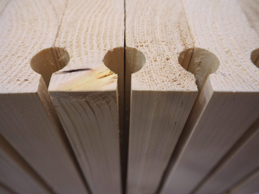 Dowel hardwood connectors made from Red Oak and Yellow Birch have proven to stronger and more resilient than steel and other wood-based fasteners. (Photo Credit: Think Wood)