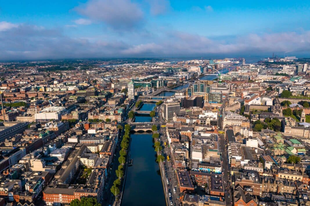 Ireland has the lowest proportion of residents who live in higher density apartments and units (just 8% compared to the EU average of 48%). This includes Dublin, the Irish capital in picture. Now, experts are pushing for the Irish government to embrace mass timber solutions in order to meet the 50,000 per year target for new dwellings. (Photo Credit: 21 Aerials via Shutterstock Images)