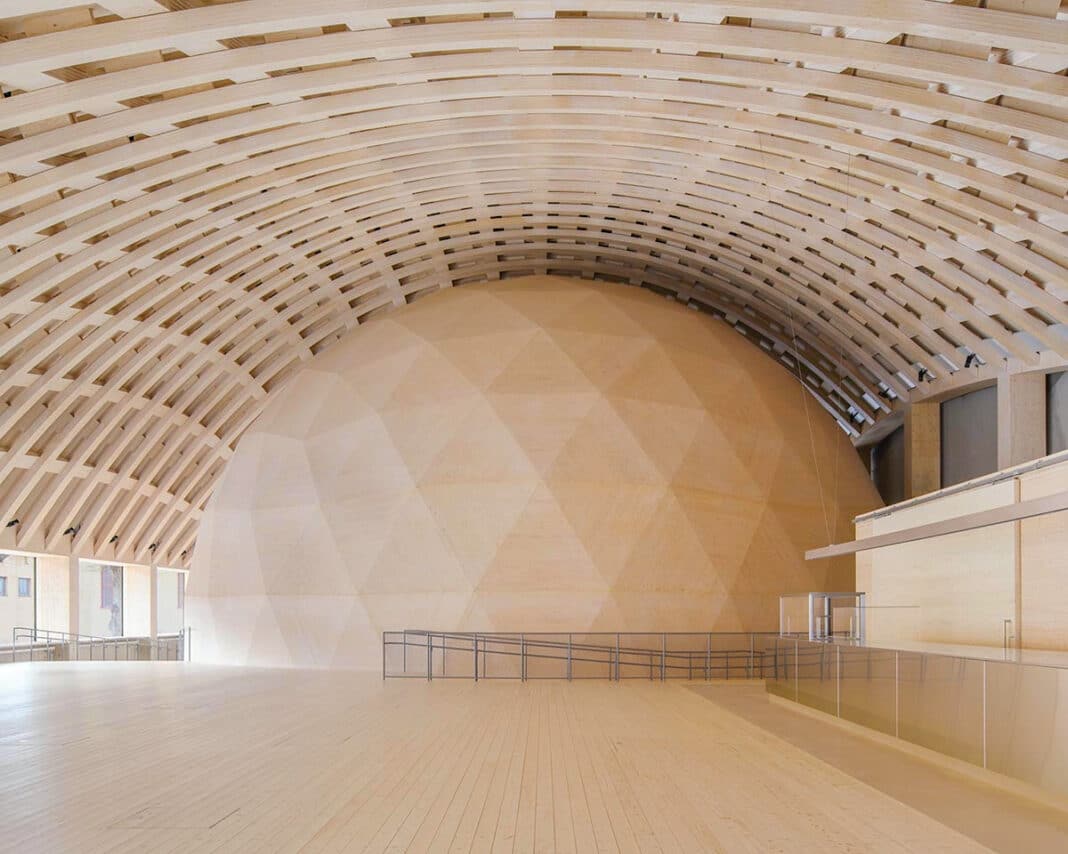 Swedish architecture practice Elding Oscarson has designed a sphrecial space with a giant CLT dome inside as an extension of the National Swedish Museum of Technology in Stockholm, Sweden. (Photo Credit: Mikael Olsson)