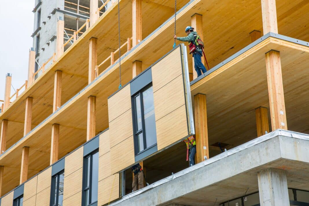 Inside Vancouver's Brock Commons, which, for a time, was the world's tallest mass timber building. Canada is in a global race to become an engine room for timber construction in North America and worldwide. (Photo Credit: naturallywood.com)