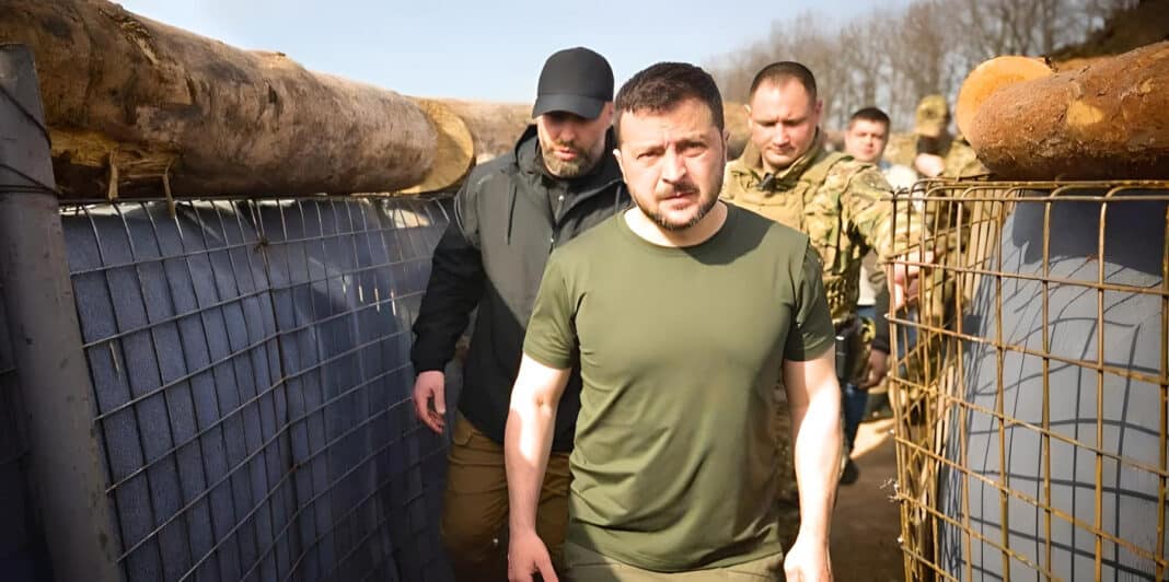 Volodymyr Zelenskyy inspects defence facilities in Kharkiv Oblast on April 9, 2024. As Ukraine prepares for a long conflict, the country's vast forest resources are helping to sustain its war economy. (Photo Credit: president.gov.ua)