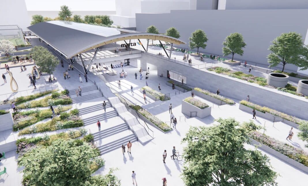 Skanska has signed an initial contract with MARTA, Metropolitan Atlanta Rapid Transit Authority, to deconstruct the MARTA Five Points Station canopy in Atlanta, Georgia. (Photo Credit: Skanska)