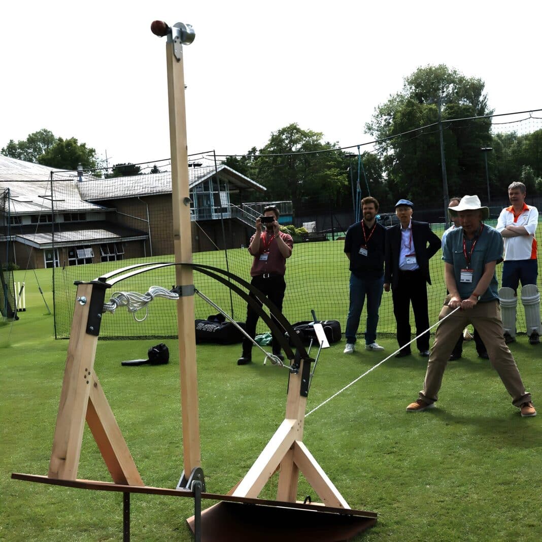 Professor Hugh Hunt launches a bowl. (Photo Credit: University of Cambridge)