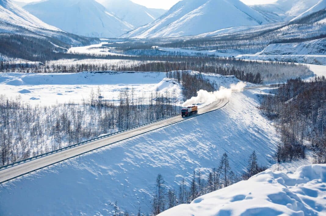 The Kolyma Highway (colloquially known as the Road of Bones) has a view of the Verkhoyansk mountain Range. More than 3.5 million hectares of forests have been burnt in the province of Sakha Republic, near Siberia in Russia, including forests used for timber production. (Photo Credit: Stock Photo ID: 1670879971)