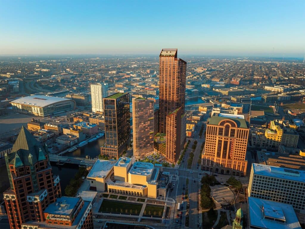 The Neutral Project has proposed the world's tallest mass timber building in world, and tallest building in Wisconsin to be built over an iconic snow pile site. (Photo Credit: Renders provided by The Neutral Project)