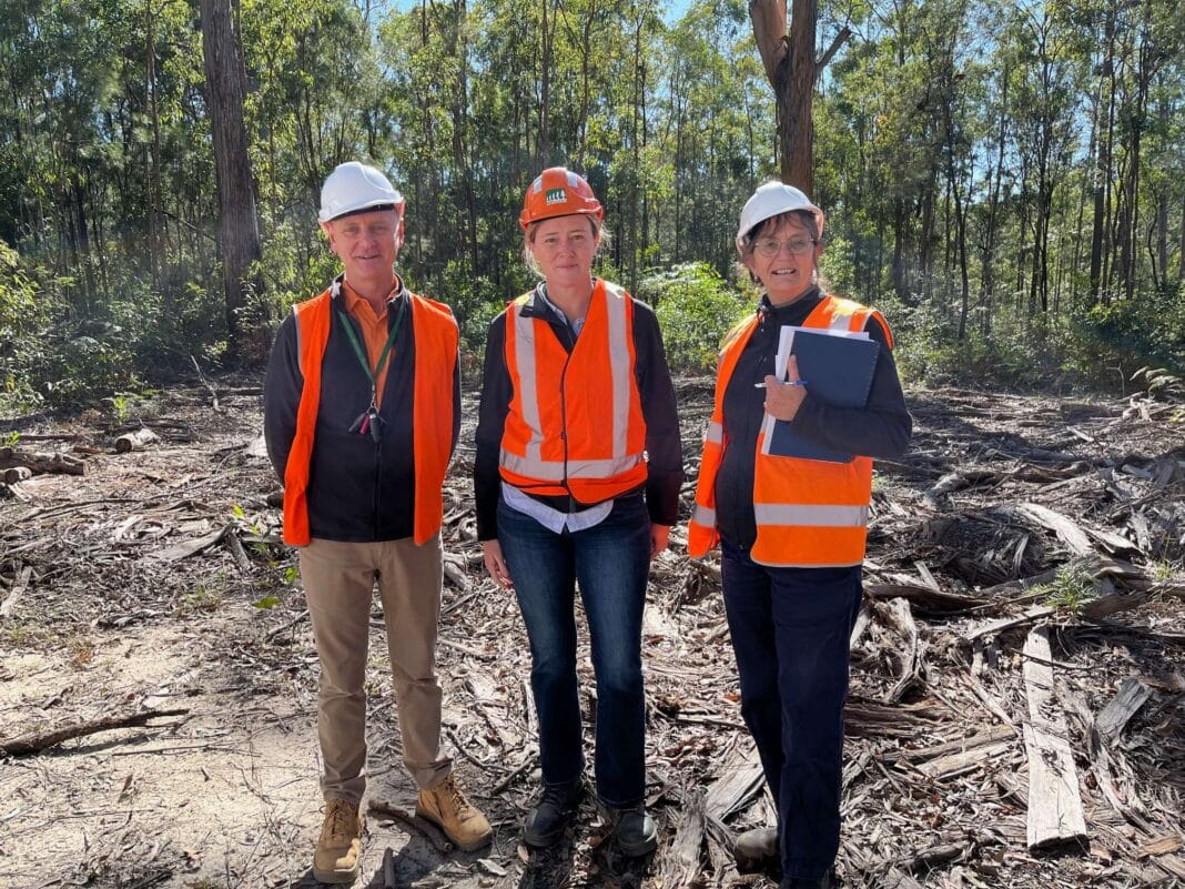 On the course field trip at Black Rock state-owned native forest site near Beerburrum, was Gottstein Chair Suzette Weeding (centre) with Jim Burgess and Leanne Sommer Qld Department of Agriculture & Fisheries Forestry Stewardship Unit.