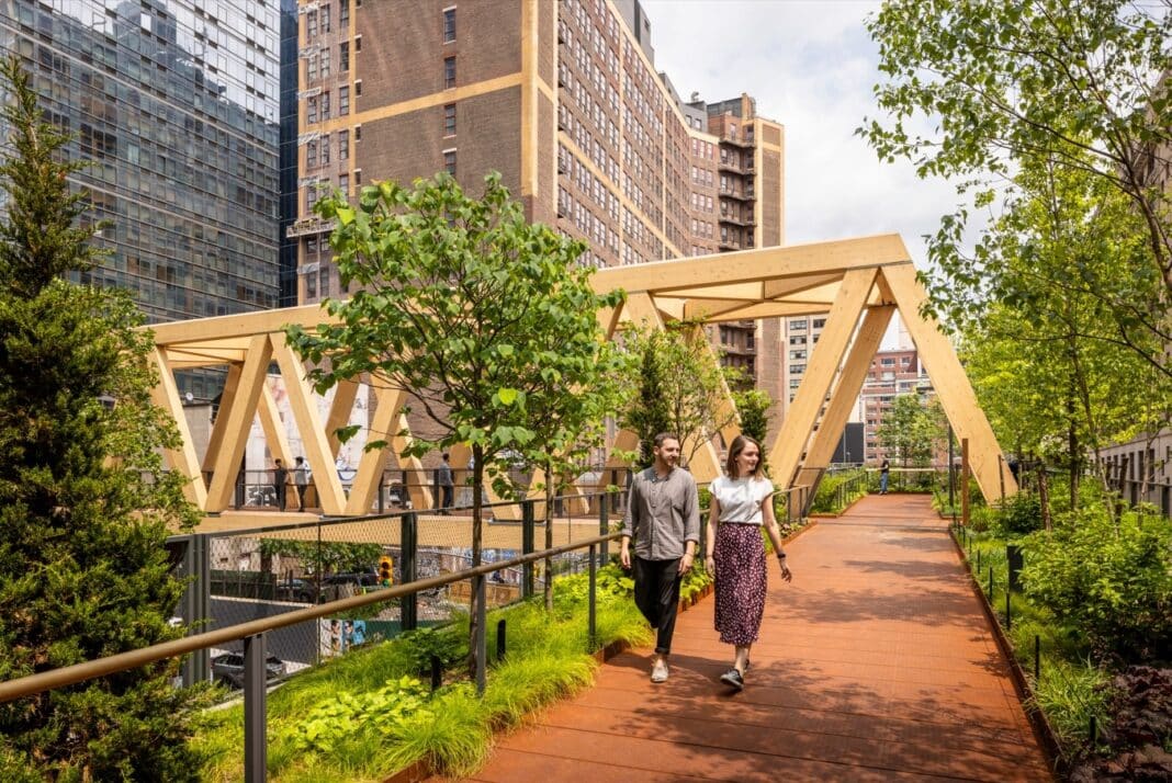 The future is wood! Mercer Mass Timber has been involved in several of North America's highest-profile projects, including the New York City Moynihan Connector, a 100-meter timber bridge that connects the High Line at Penn Station and Moynihan Train Hall in Midtown. (Photo Credit: Supplied by Mercer Mass Timber)