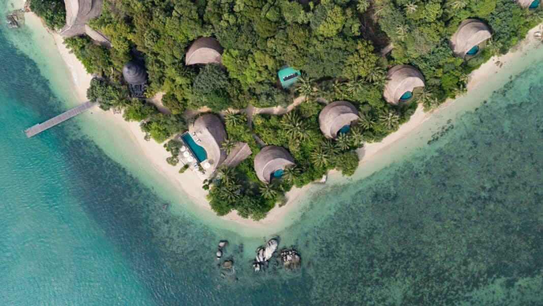 Go on a Bamboo Building Tour on Cempedak Island in the Riau Province of Indonesia with Wood Central Southeast Asia contributor Ken Hickson (Photo Credit: : Cempadek Private Island and M Hickson)