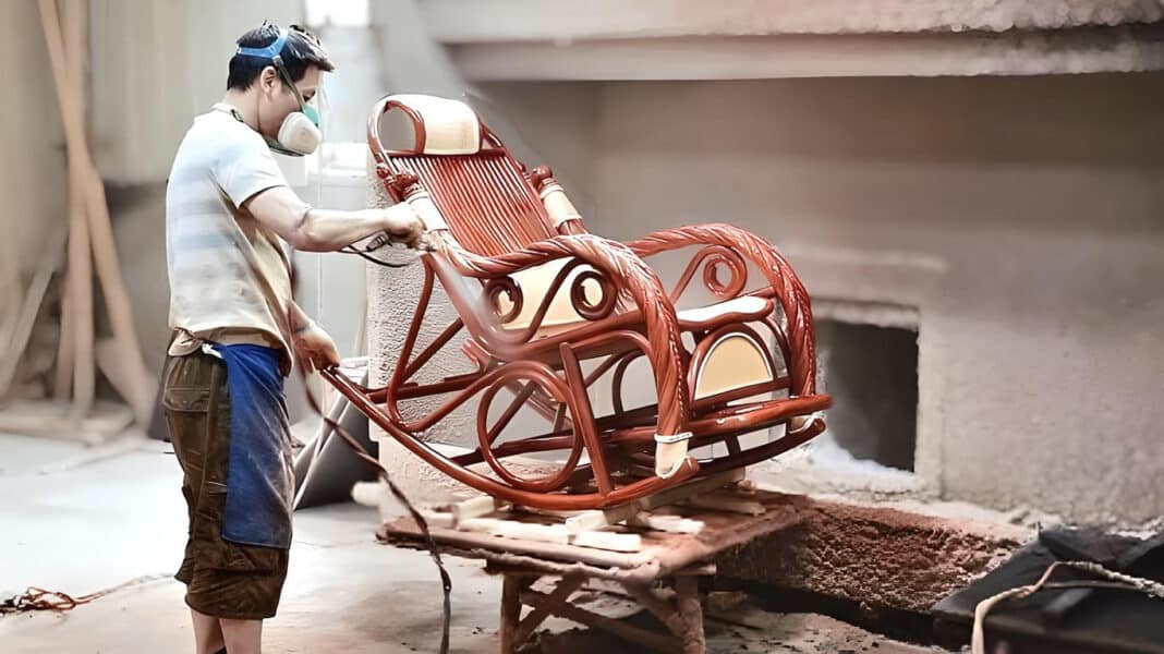 A worker makes a rattan chair in Jayapura City, Indonesia. (Photo Credit: Antara Foto)