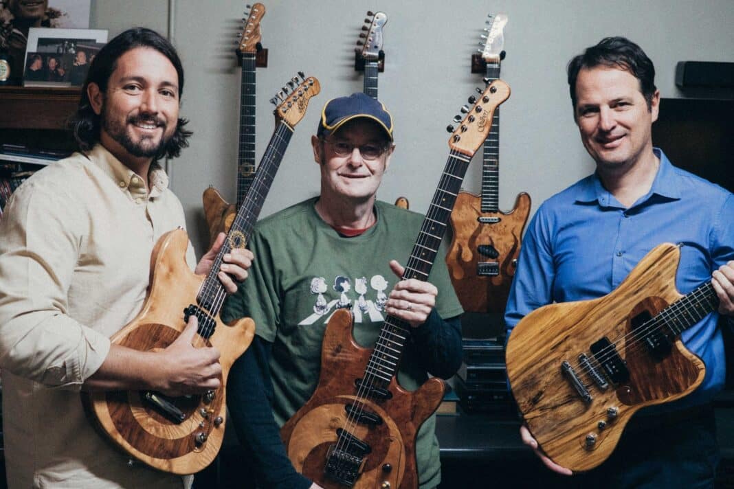 Mark Gibert (centre) with Jonathan Tibbits, Responsible Wood's Marketing and Communications Manager and Matt De Jongh, Responsible Wood's Sustainability Manager. Mark's Tasmanian guitars caught the attention of the global stage, being featured in the New York Times Style Magazine article amongst countless other publications. As a Responsible Wood chain of custody certified holder and a proud member of Wood Connect, a new group chain of custody scheme, Mark is exporting his PEFC International certified timber guitars into the US market - and providing equipment to some of the world's most famous musicians.