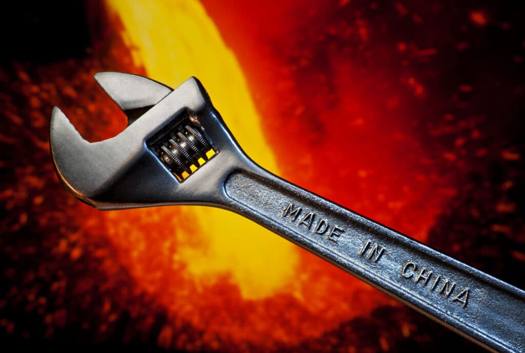 MADE IN CHINA FACTORY CHINESE STEEL INDUSTRY METAL chrome vanadium adjustable wrench / spanner & manufacturing production molten steel pouring behind