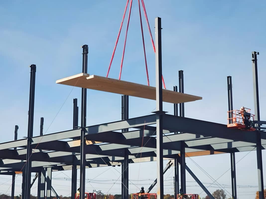  Microsoft is now building data centres using cross-laminated timber for its floors and ceilings in order to reduce the amount of steel and concrete used. The wood will be encased in a thin layer of concrete for waterproofing and durability. (Photo Credit: Microsoft)